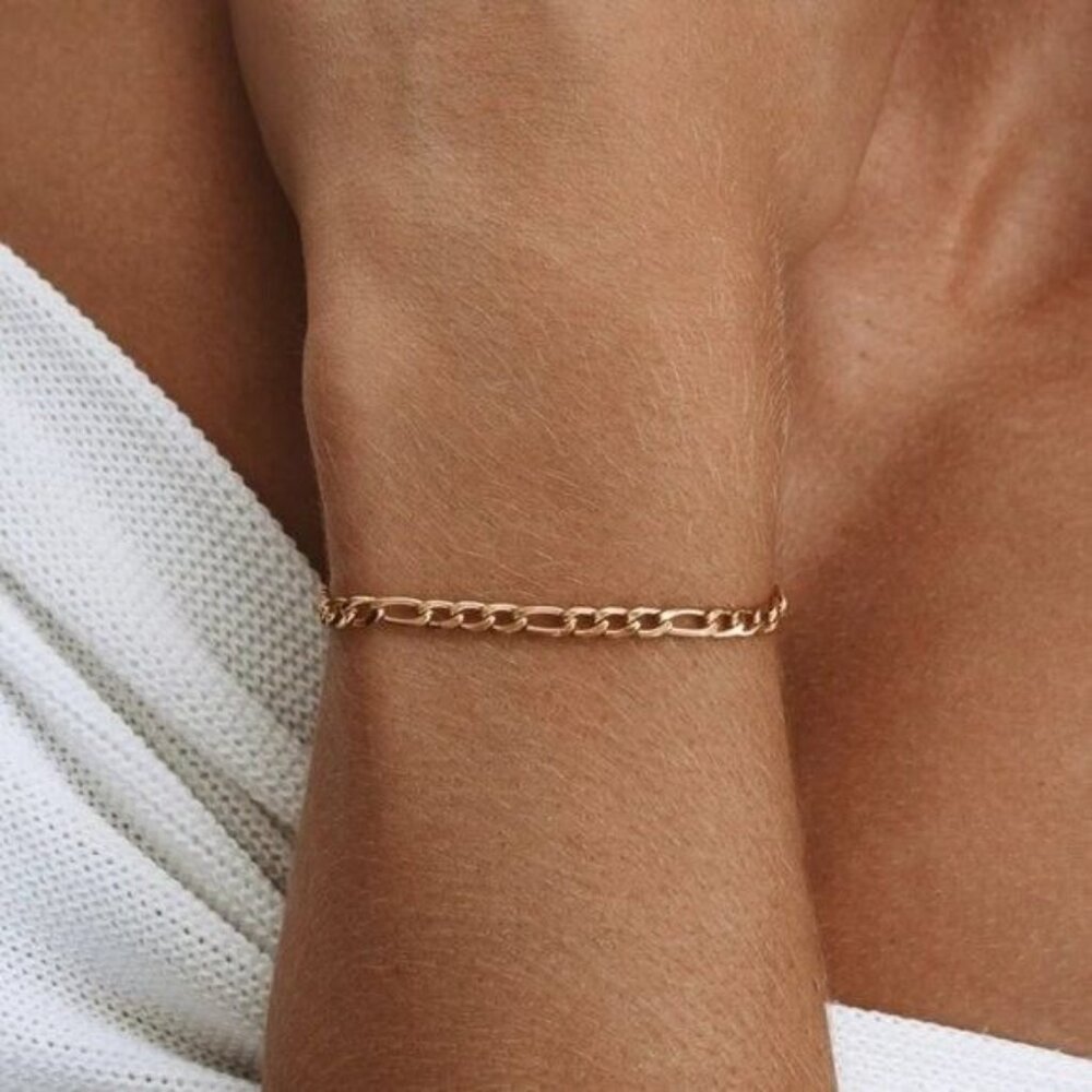 Gold Chain Bracelet Figaro Chain Non-tarnish & Waterproof Gold Chain Bracelet